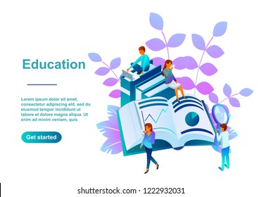 Banner for online training site for people on white background. The  image is made in the gradient: orange, yellow, blue, purple. The girl with the phone is a guy with a computer.