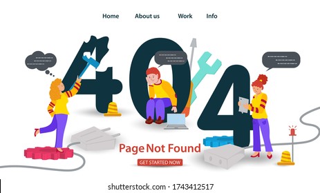 Banner Oops, 404 error, page not found, Internet connection problems, Girl paints over error other people are waiting, for websites and mobile apps, Flat vector illustration