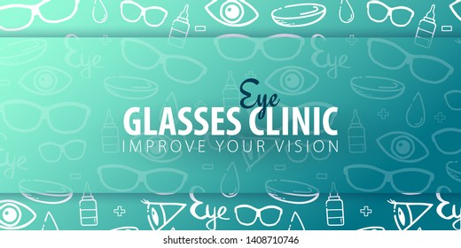 Banner for Optical Shop or Glasses clinic. Hand draw doodle background