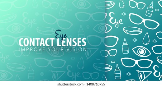 Banner for Optical Shop or Glasses clinic. Hand drawn doodle background