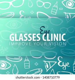 Banner for Optical Shop or Glasses clinic. Hand drawn doodle background
