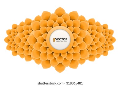 Banner with orange flowers and space for text. Illustration isolated on white background.