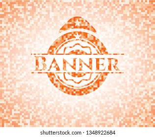 Banner orange mosaic emblem with background