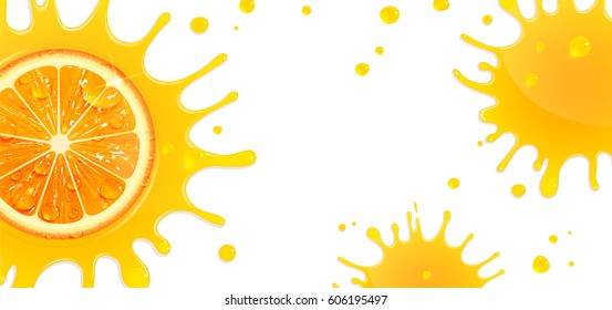 Banner With Orange And Splash Juice On A White Background