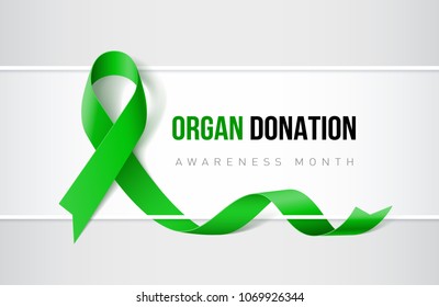 Banner with Organ Transplant and Organ Donation Awareness Realistic Green Ribbon. Design Template for Websites Magazines