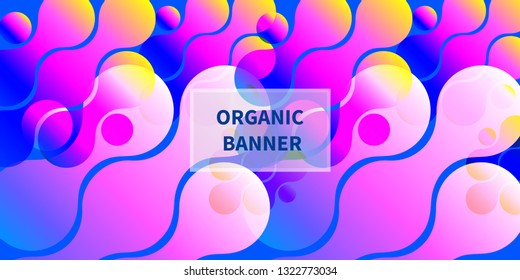 Banner organic abstract diagonal dynamic liquid gradient colored shapes. Template for scientific presentation, flyer, banner, abstract background, science. Vector illustration