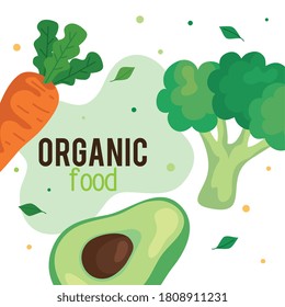 banner with organic food, fresh vegetables, concept healthy food vector illustration design