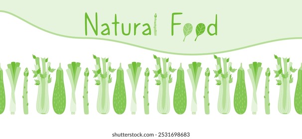  Banner de vegetais orgânicos, frescos, naturais e verdes. O conceito de nutrição adequada. Ilustração para eco-shop, design de mercado.