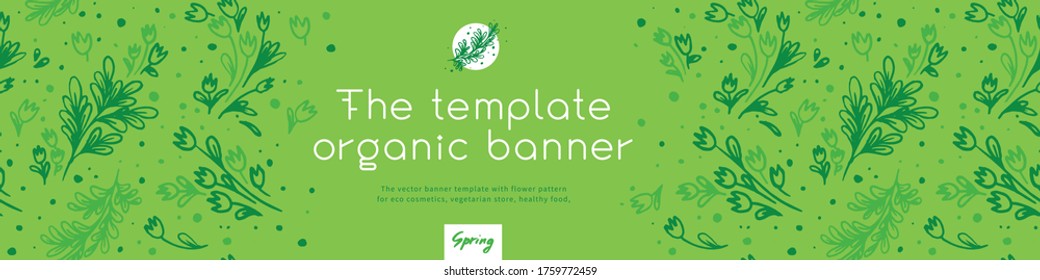 Banner organic ingredients, template design for healthy food concept, vegetarian food banner for eco store and market, eco-friendly background, green thinking concept, environmentally friendly banner.