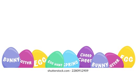 banner with painted Easter eggs on a transparent background. Vector illustration. copy space