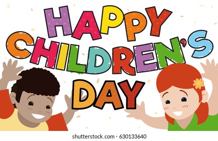 Banner Pair Happy Kids Celebrating Childrens Stock Vector (Royalty Free ...
