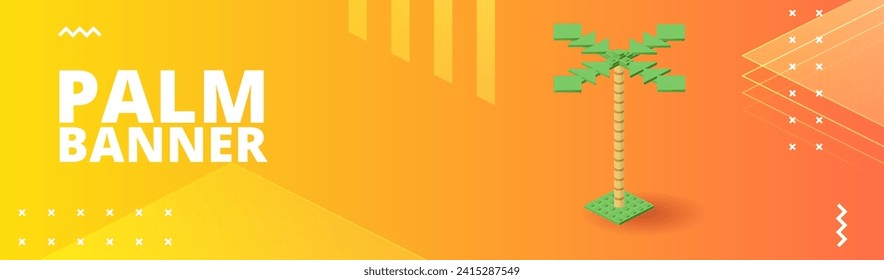 Banner with palm tree for print and design. Vector illustration.