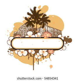 Banner with palm trees and flowers