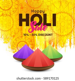 Banner or Pamphlet design,Creative Flyer, Web Banner, holi sale banner for Indian Festival of Colours, Happy Holi celebration.