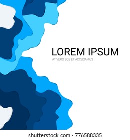 Banner in paper art style vector illustration. Banner with paper cut blue shapes. Modern concept for a poster, invitation, presentations, flyers.