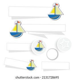 Banner paper with boat colored paper on white background