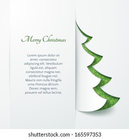 Banner with a paper Christmas tree. Vector illustration. Abstract design.