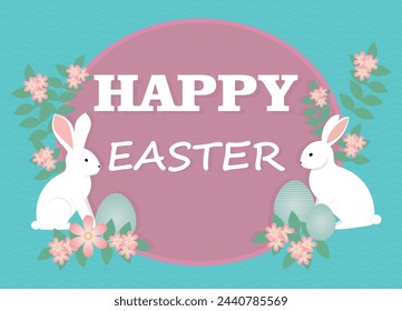 Banner de conejo de papel con el texto, escrito Feliz Pascua