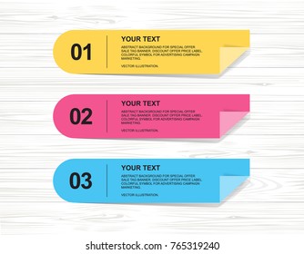 Banner paper tag background for business infographics template with wood texture background. Vector illustration.