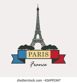 banner with Paris, Eiffel Tower against the French flag