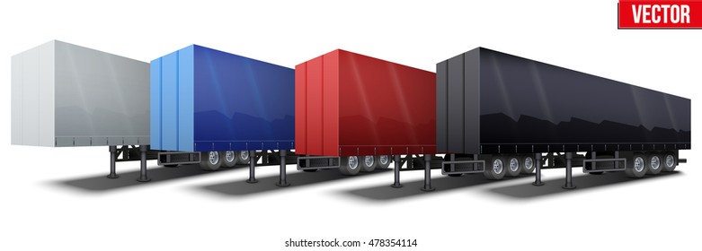 Banner of parked semi trailer with canvas cover. Perspective side view. Vector Illustration Isolated on white background