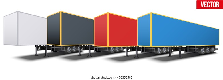 Banner of parked van semi trailers Perspective side view. Vector Illustration Isolated on white background