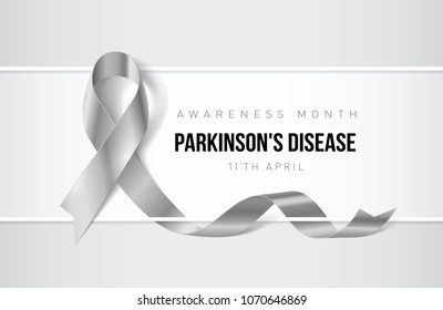 Banner with Parkinsons Disease Awareness Realistic Ribbon. Design Template for Websites Magazines