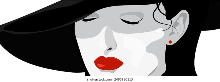 Banner part of a woman's face close-up. Woman in a hat.