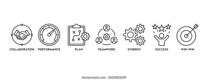 banner of partnership web icon vector illustration concept with icon and symbol of collaboration, performance, plan, teamwork, synergy, success