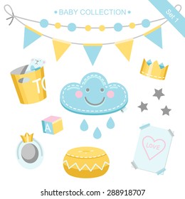Banner, party decoration, kids room decor, baby, room decoration, baby decor, baby room. Great for games, publications, magazines, journals, babe room decoration. Many items, clouds, flags, toys.