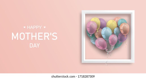 Banner with pastel balloons for the Mother's Day.  Eps 10 vector file.