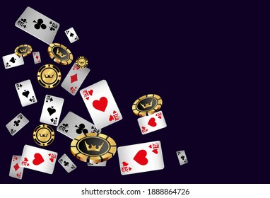 Banner С asino. Patrón con tarjetas de Casino y fichas de Casino para anuncios de fiestas, eventos en Las Vegas. El concepto de ganar o apostar.