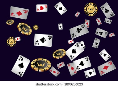 Сasino banner. Pattern with Casino Cards and Casino Chips for ads of parties, events in Vegas. The concept of winning or gambling.