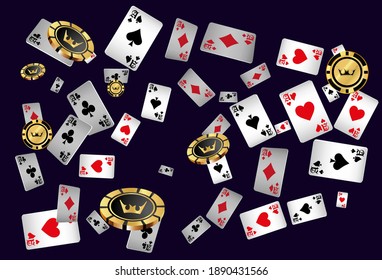 Сasino banner. Pattern with Casino Cards and Casino Chips for ads of parties, events in Vegas. The concept of winning or gambling.