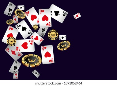 Сasino banner. Pattern with Casino Cards and Casino Chips for ads of parties, events in Vegas. The concept of winning or gambling.