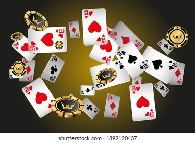 Сasino banner. Pattern with Casino Cards and Casino Chips for ads of parties, events in Vegas. The concept of winning or gambling.