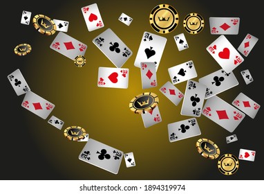 Сasino banner. Pattern with Casino Cards and Casino Chips for ads of parties, events in Vegas. The concept of winning or gambling.