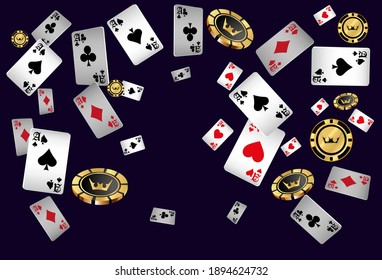 Banner С asino. Patrón con tarjetas de Casino y fichas de Casino para anuncios de fiestas, eventos en Las Vegas. El concepto de ganar o apostar.