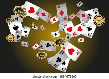 Сasino banner. Pattern with Casino Cards and Casino Chips for ads of parties, events in Vegas. The concept of winning or gambling.