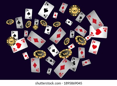 Сasino banner. Pattern with Casino Cards and Casino Chips for ads of parties, events in Vegas. The concept of winning or gambling.