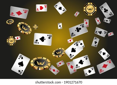 Сasino banner. Pattern with Casino Cards and Casino Chips for ads of parties, events in Vegas. The concept of winning or gambling.