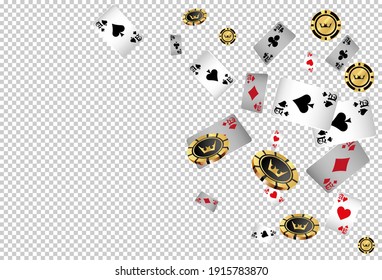 Сasino banner. Pattern with Casino Cards and Casino Chips for ads of parties, events in Vegas. The concept of winning or gambling.