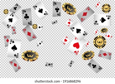 Сasino banner. Pattern with Casino Cards and Casino Chips for ads of parties, events in Vegas. The concept of winning or gambling.