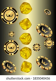 Сasino banner. Pattern with Casino Dice and Casino Chips for ads of parties, events in Vegas.