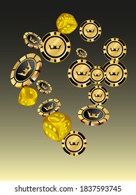 Сasino banner. Pattern with Casino Dice and Casino Chips for ads of parties, events in Vegas.