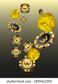 Сasino banner. Pattern with Casino Dice and Casino Chips for ads of parties, events in Vegas.