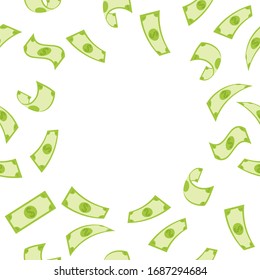 Banner With Pattern Of Money With Empty Space In The Middle For Text.  Flying Green Dollar Bill, 3d Cash And Usd Currency. American Money Float Banknotes, Banking Finance  Investment Or Jackpot Win. 