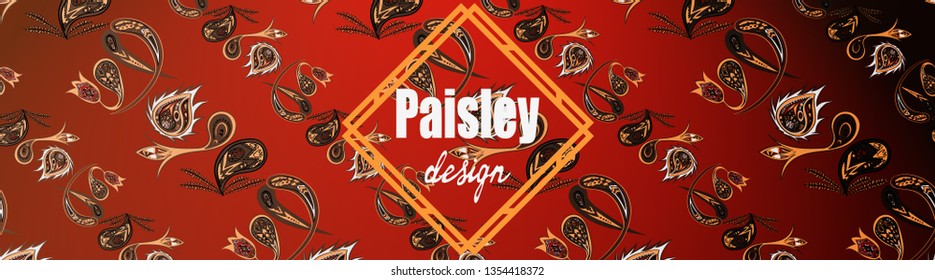 Banner from a pattern of Paisley flowers. Background in oriental style.
