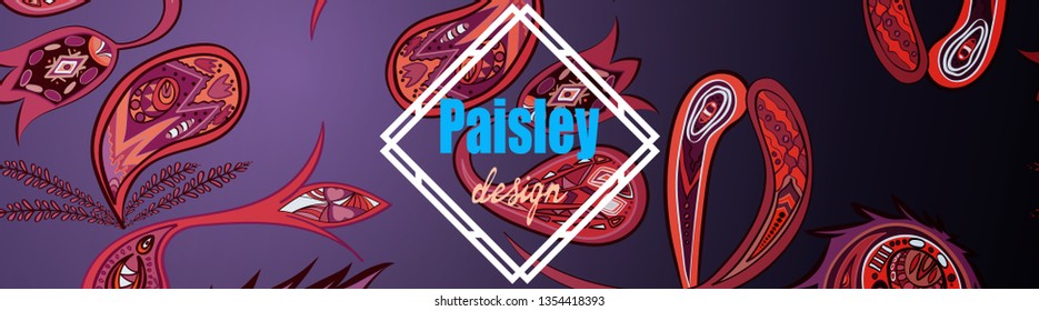 Banner from a pattern of Paisley flowers. Background in oriental style.