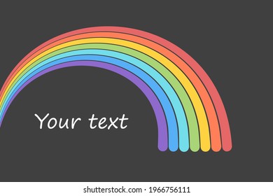 Banner with pattern of rainbow colors and place for text on dark  background. Cartoon flat style. Vector illustration
